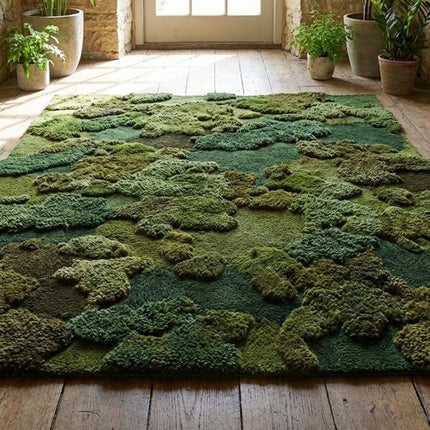 Hand-Tufted Wool Forest Area Rug  Moss Green Organic Abstract Design