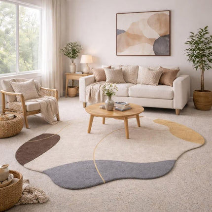 Modern Irregular Hand-Tufted Wool Rug, Abstract Neutral Shape Designer Area Carpet