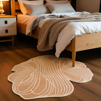 Rust & Ivory Abstract Wool Rug – Irregular Shape Modern Carpet