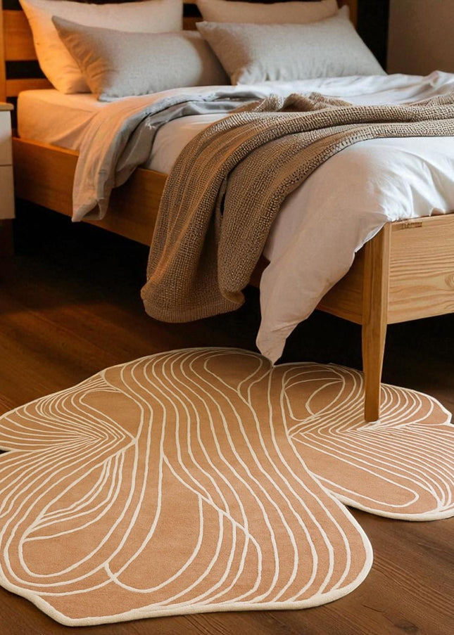 Rust & Ivory Abstract Wool Rug – Irregular Shape Modern Carpet