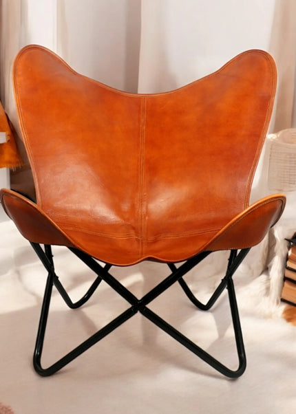 Handmade Tan Brown Butterfly Chair Classic Leather Recliner for Cozy Living Spaces