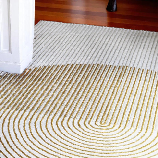 Hand Tufted Wool Semi Circle Rug: Modern Art Deco Style
