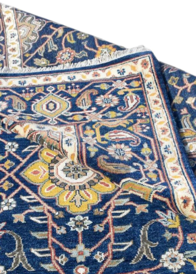 Hand Knotted Wool Oushak Rug: 9x12 Blue Oriental Medallion Design