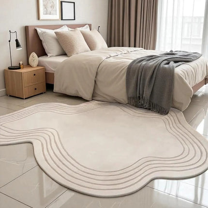 Hand Tufted Wool Rug: Cream Wave Edge, Modern Minimalist Decor