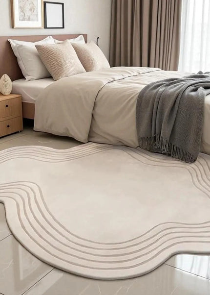 Hand Tufted Wool Rug: Cream Wave Edge, Modern Minimalist Decor