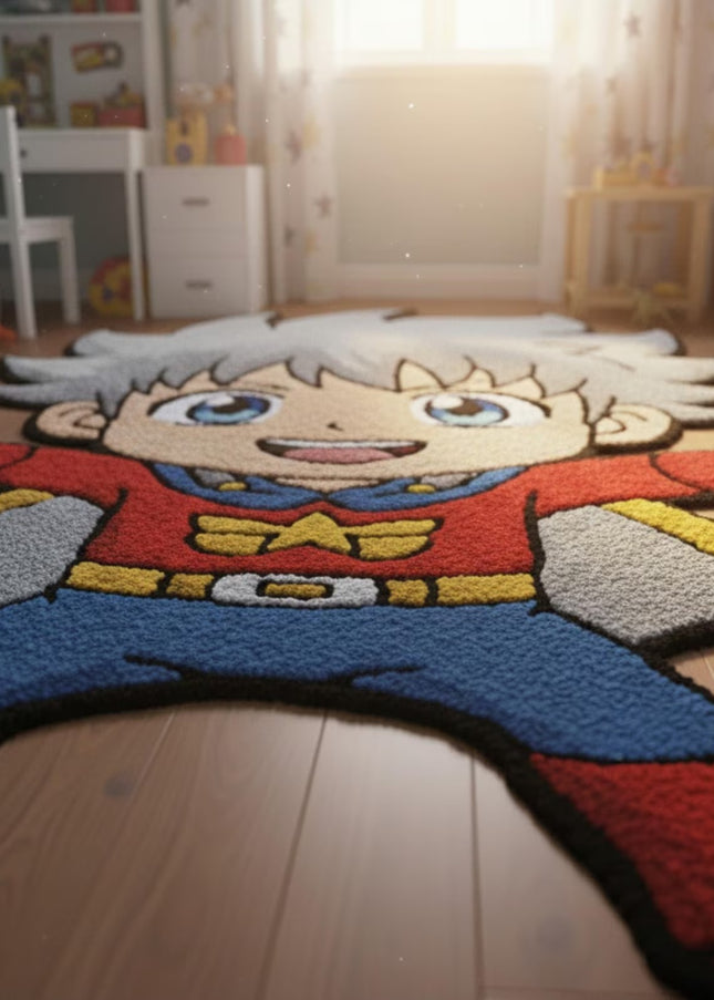 Hand Tufted Superhero Kids Rug, Cartoon Character Playroom Carpet, Fun Boys Room Décor