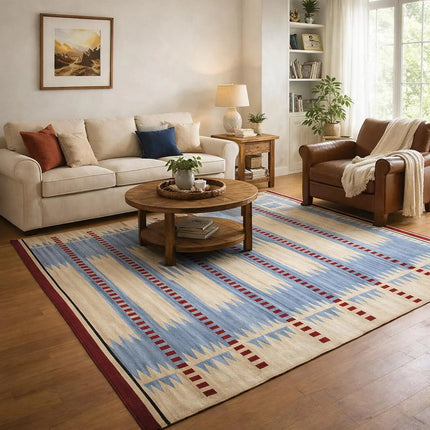 Handwoven Wool Geometric Tribal Rug, Indian Dhurrie, Boho Rug