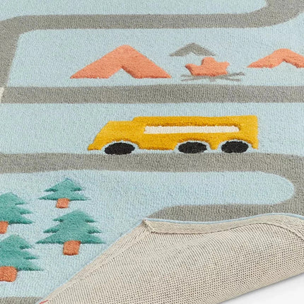 Handmade Wool Kids Rug: Car & Road Playmat, Nonslip Nursery Decor