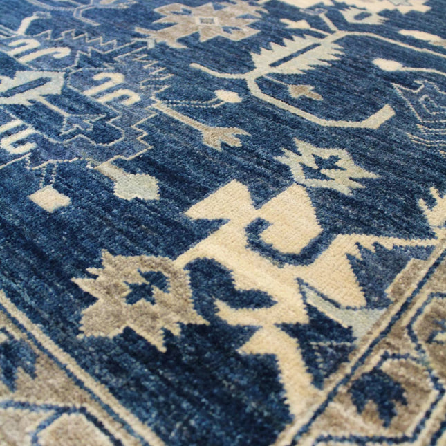 Handwoven Blue Wool Oushak Rug: 8x10 Turkish Area Rug