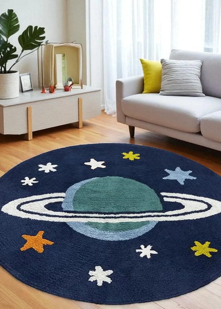 Hand-Tufted Saturn Rug: A Cosmic Adventure for Kids' Rooms