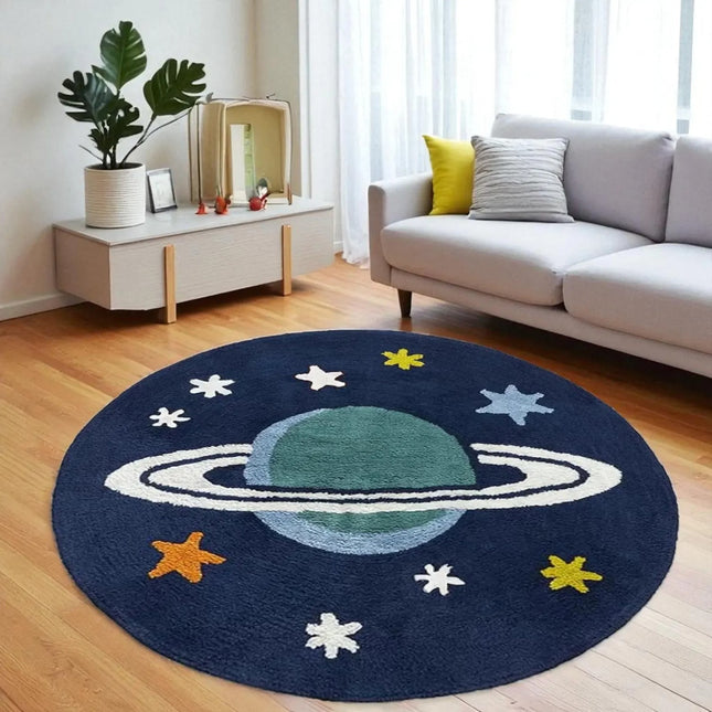 Hand-Tufted Saturn Rug: A Cosmic Adventure for Kids' Rooms