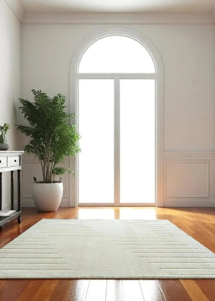 Ivory Wool Area Rug: 8x10 Geometric Hand-Tufted Modern Rug