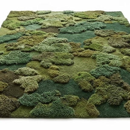 Hand-Tufted Wool Forest Area Rug  Moss Green Organic Abstract Design