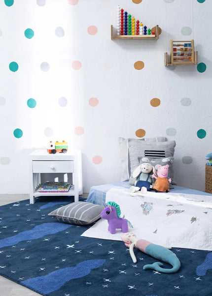 Hand-Tufted Twinkling Stars Rug for Kids: Soft Wool, Anti-Slip, Blue Sky