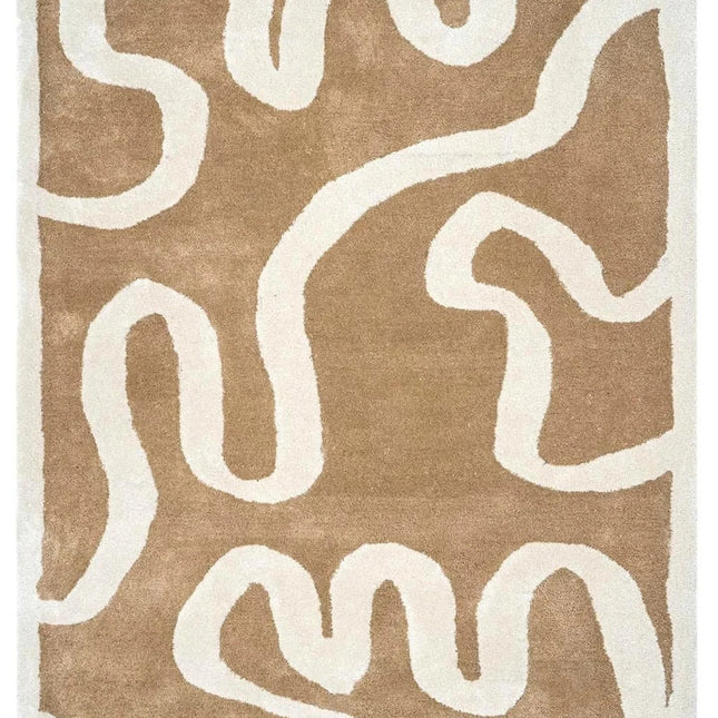 Hand Tufted Wool Rug: Abstract Light Brown Modern Carpet