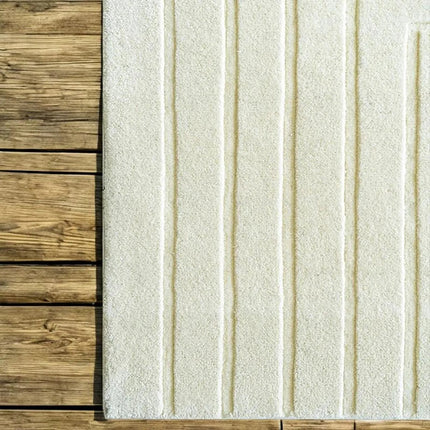 Ivory Wool Area Rug: 8x10 Geometric Hand-Tufted Modern Rug