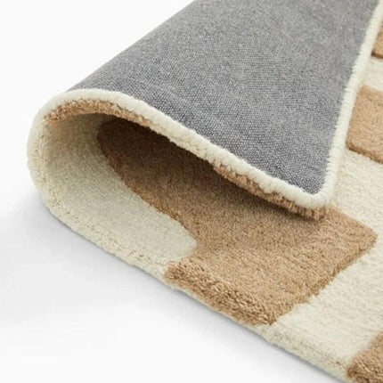 Hand Tufted Beige & Ivory Maze Pattern Wool Rug  Modern Abstract Area Carpet
