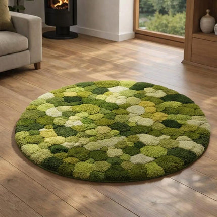 Round Green Moss Wool Rug, Hand Tufted Botanical Inspired Modern Home Decor
