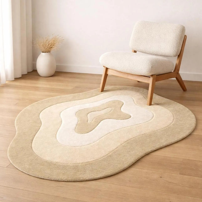 Irregular Hand Tufted Sculpted Wool Rug, Earthy Shade Modern Area Carpet For Living Room