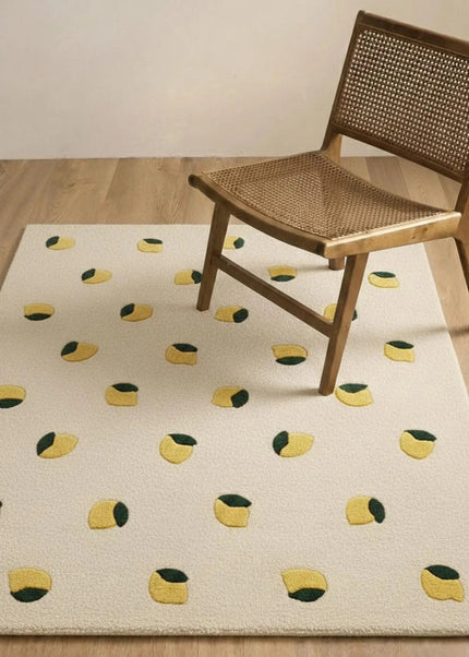 Hand Tufted Wool Lemon Rug: Yellow & Green Nursery Decor