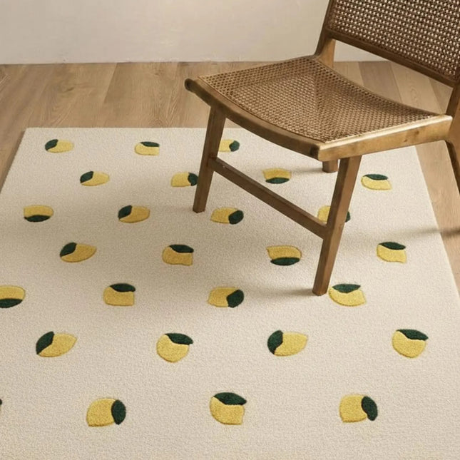 Hand Tufted Wool Lemon Rug: Yellow & Green Nursery Decor
