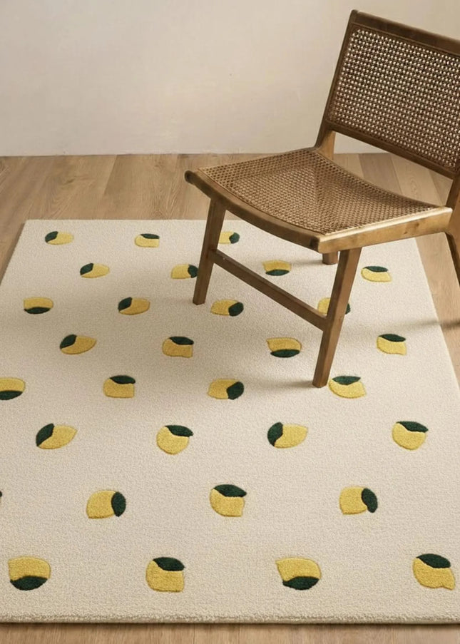 Hand Tufted Wool Lemon Rug: Yellow & Green Nursery Decor