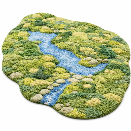 3D Moss Wool Rug, Hand Tufted Botanical Landscape Statement Green Area Rug, Fluffy Carpet