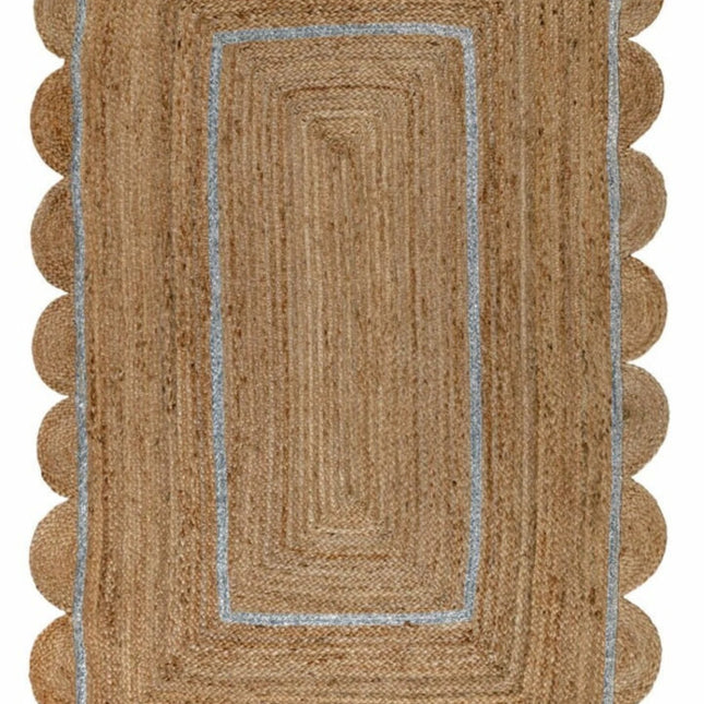 Silver Scalloped Jute Rug: Hand Braided Boho Area Runner