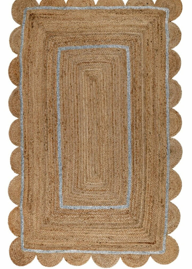 Silver Scalloped Jute Rug: Hand Braided Boho Area Runner
