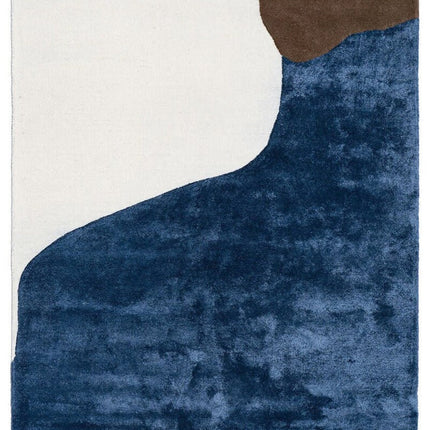 Hand Tufted Wool Area Rug: Modern Abstract Design, Navy/Beige