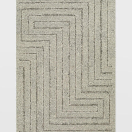 Handwoven Wool Rug: 8x10 High-Low Pile Geometric Maze Design