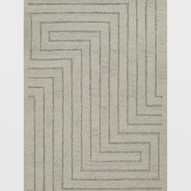 Handwoven Wool Rug: 8x10 High-Low Pile Geometric Maze Design