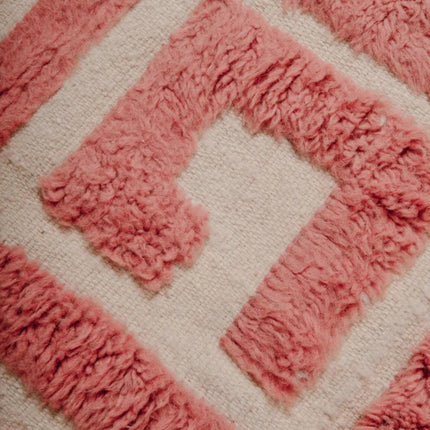 Hand Knotted Wool Rug: Geometric Maze, 8x10 Pink Berber Style Rug