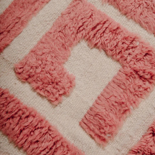 Hand Knotted Wool Rug: Geometric Maze, 8x10 Pink Berber Style Rug