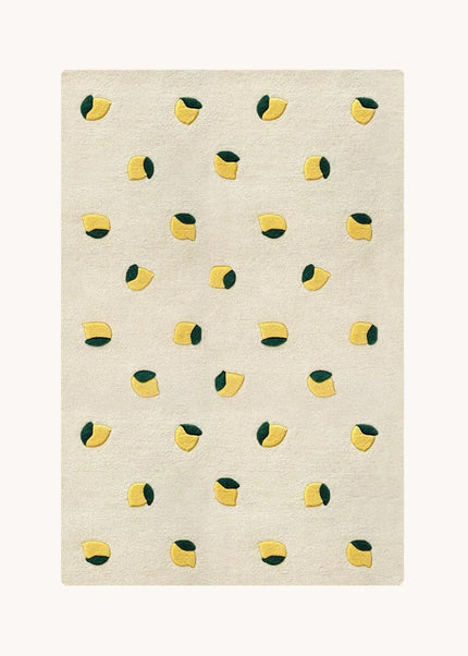 Hand Tufted Wool Lemon Rug: Yellow & Green Nursery Decor