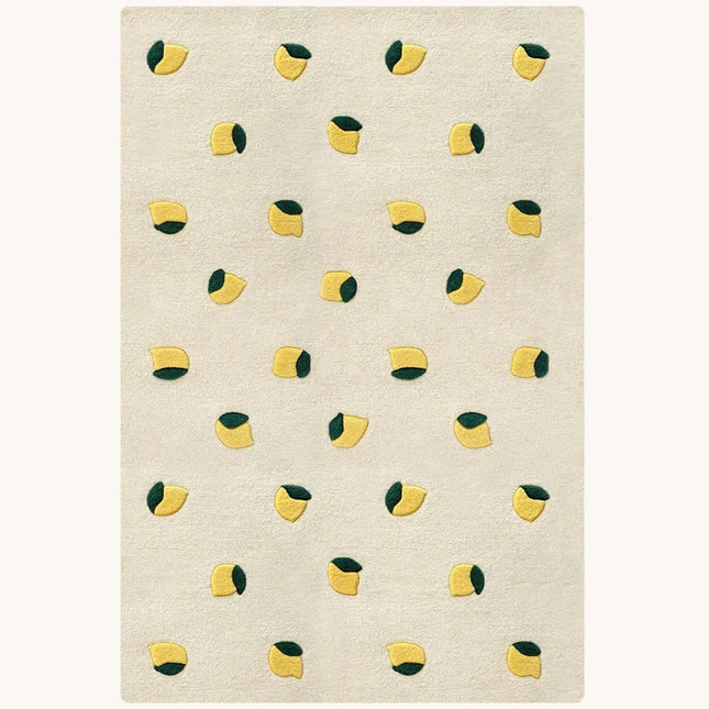 Hand Tufted Wool Lemon Rug: Yellow & Green Nursery Decor