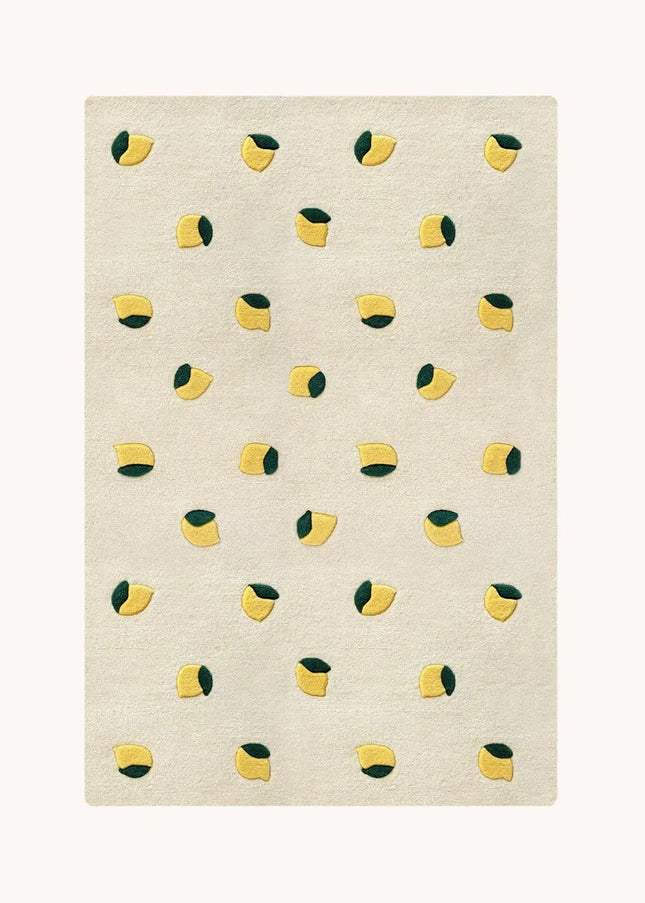 Hand Tufted Wool Lemon Rug: Yellow & Green Nursery Decor