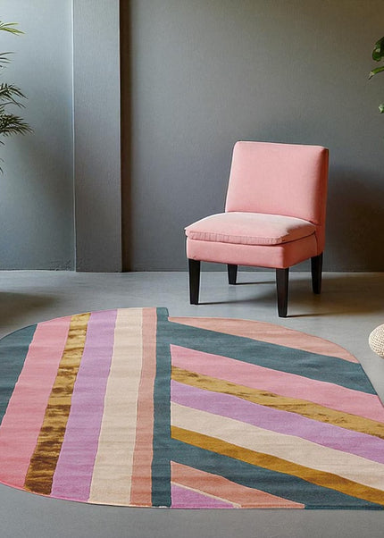Hand Tufted Abstract Living Room Rug: Pink Purple Warm Color Geometric Design
