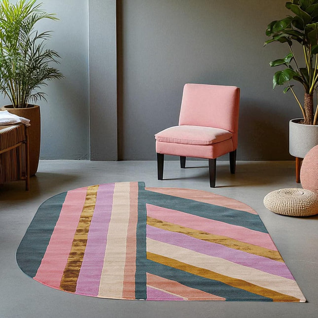 Hand Tufted Abstract Living Room Rug: Pink Purple Warm Color Geometric Design