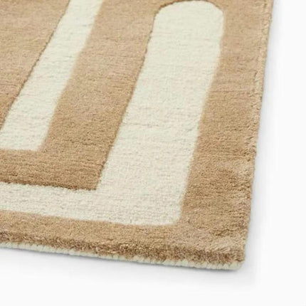 Hand Tufted Beige & Ivory Maze Pattern Wool Rug  Modern Abstract Area Carpet