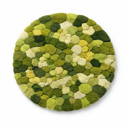 Round Green Moss Wool Rug, Hand Tufted Botanical Inspired Modern Home Decor