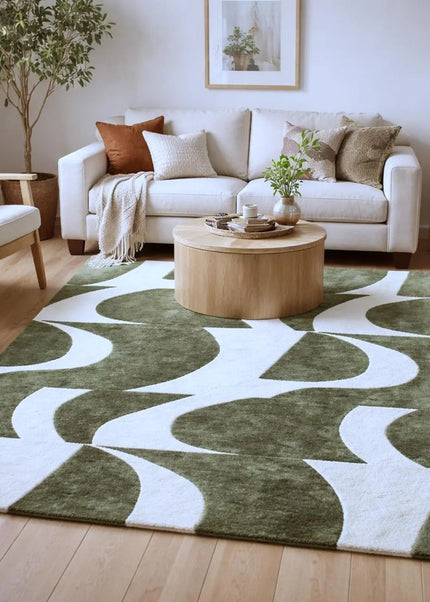 Hand Tufted Green Wool Rug: Abstract Modern Carpet