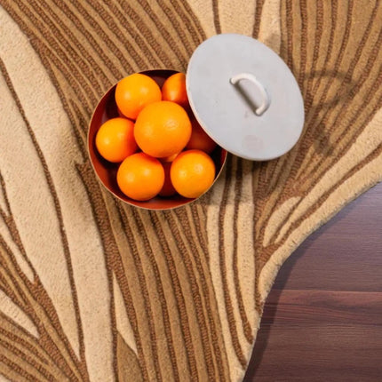 Abstract Leaf Wool Rug – Hand Tufted Textured Cozy Carpet