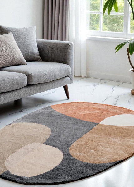 Modern Pebble Shape Viscose Rug – Earthy Neutral Tones