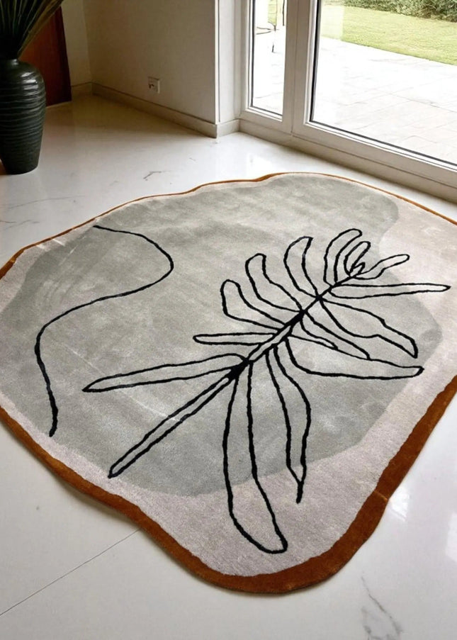 Irregular Leaf Wool Rug – Modern Hand Tufted Abstract Carpet