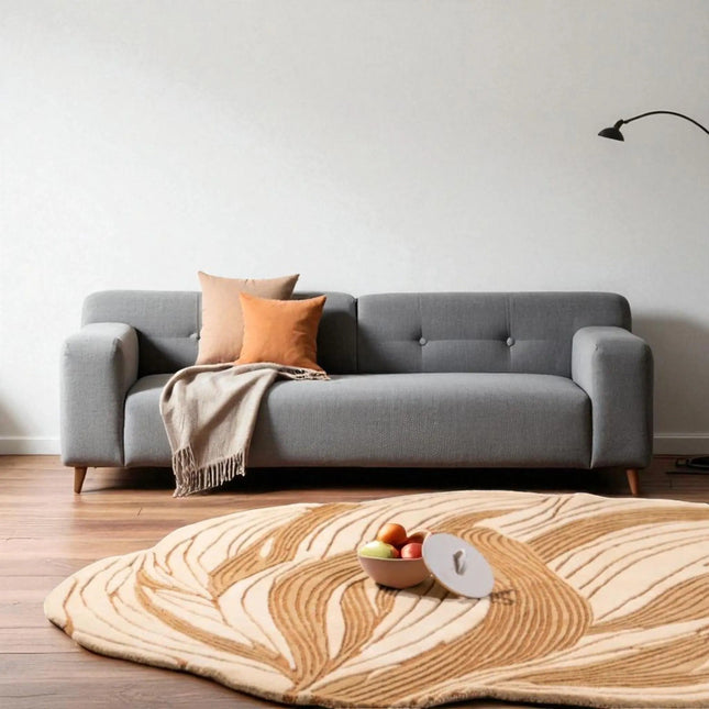 Abstract Leaf Wool Rug – Hand Tufted Textured Cozy Carpet