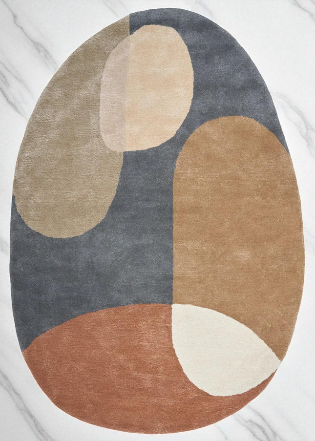 Modern Pebble Shape Viscose Rug – Earthy Neutral Tones