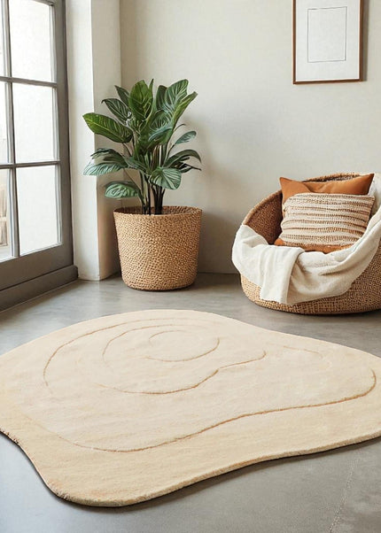 Hand Tufted Irregular Shape Beige Rug  Modern Minimalist Area Rug