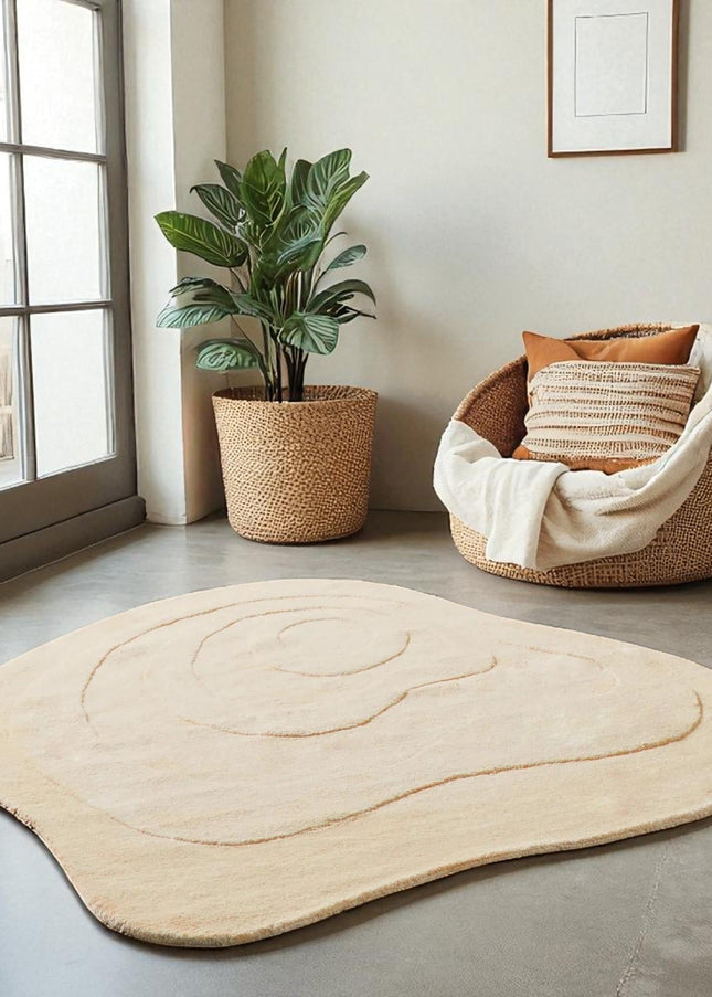 Hand Tufted Irregular Shape Beige Rug  Modern Minimalist Area Rug