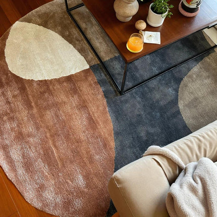 Modern Pebble Shape Viscose Rug – Earthy Neutral Tones